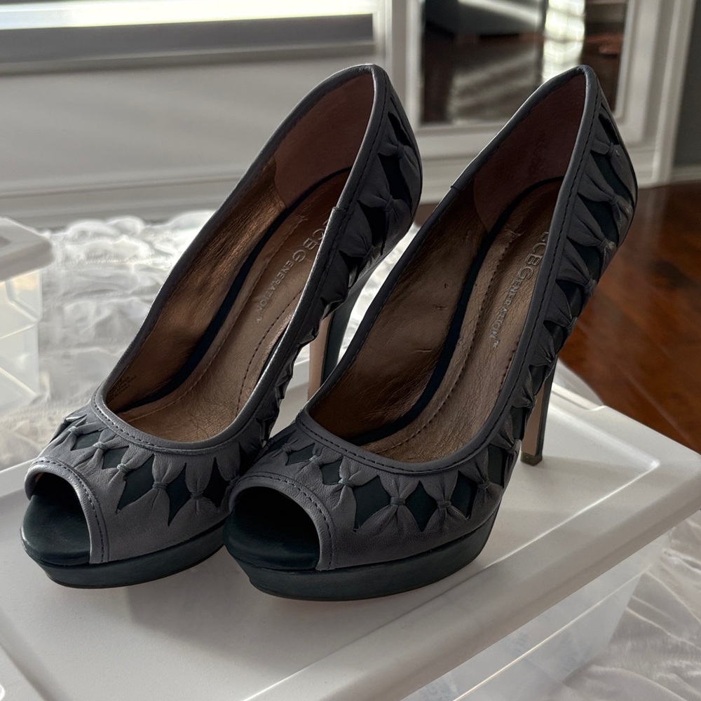 BCBGeneration Charcoal Peep-Toe Heels